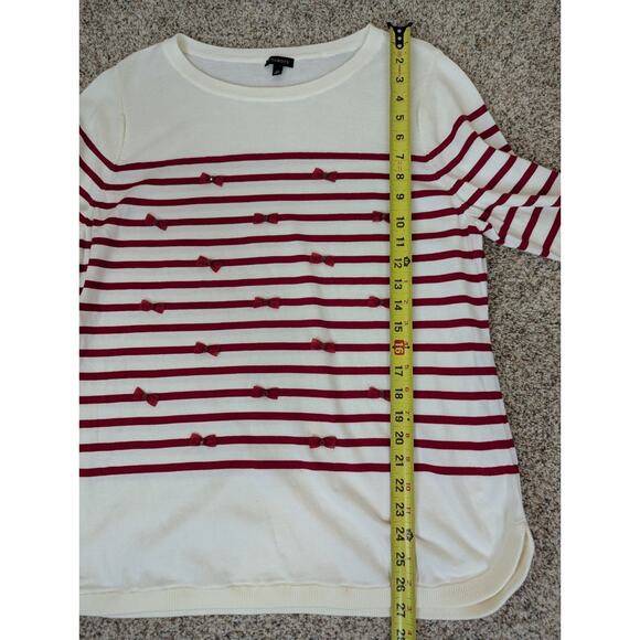 Talbots Lightweight Sweater Ivory with Red Stripes Mini Bows 3/4 Sleeves Size XL - Picture 8 of 11